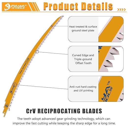 15 Inch 6TPI Japanese Teeth Reciprocating Saw Blade, Curved Edge Wood Pruning Saw Blades for Tree Trimming, Wood Cutting (3-Pack)