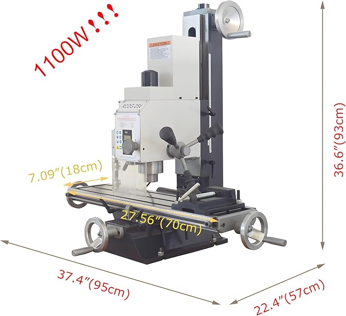110V 1100W Milling and Drilling Machine Lathe RCOG-25V Brushless Precision Milling Drilling Machine 50-2250rpm, R8 Spindle Taper for Metal, Wood and Plastic Processing Home DIY