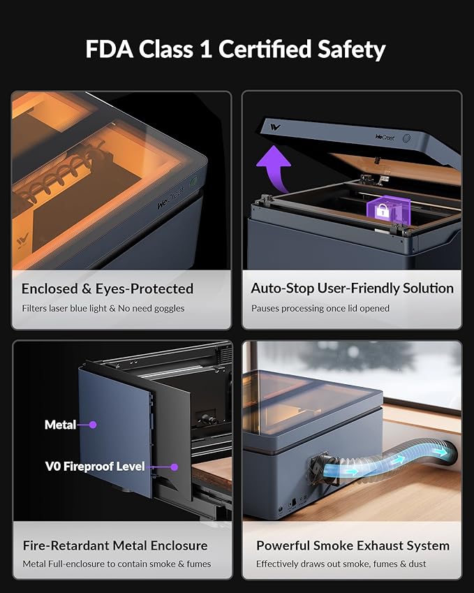 WECREAT Vision 40W Laser Engraver and Cutter Machine with Automatic Conveyor Feeder, Fume Extractor, 4-in-1 Rotary, Air Assist, Laser Bed for DIY Engraving and Cutting Acrylic Wood Metal Leather