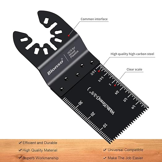 Bionso 55PCS Oscillating Saw Blades, Professional Universal Titanium Multitool Blades for Wood Plastics Metal, Quick Release Multi Tool Kits Fit Dewalt Ryobi Milwaukee Rockwell Fein Makita
