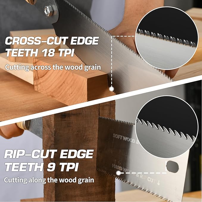 Japanese Hand Pull Saw, 9.5 In Ryoba Double Edge Saw of 9/18 TPI Professional Rip & Cross Cut Tool to Help Carpenter for achieve Soft Hard Woods or Furnitures Cutting Work Accurately Quickly