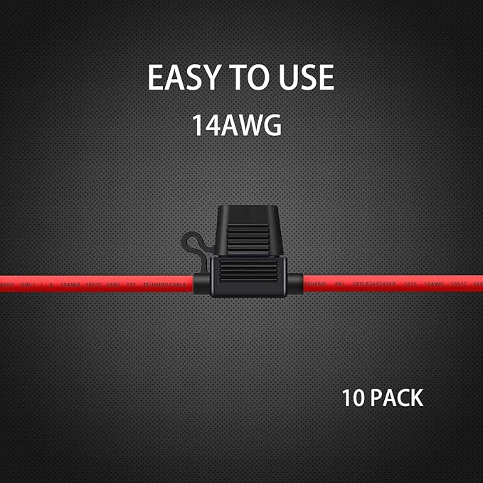 10 Pack 14 AWG Inline Fuse Holder - 12V-DC ATC/ATO 14 Gauge Fuse Holder for 15A Blade Fuse