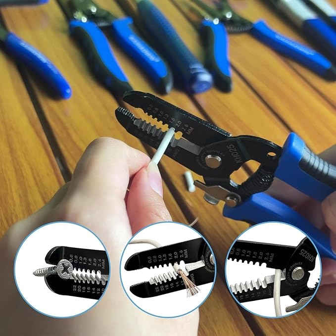 KAIHAOWIN 2 Pack Wire Stripper and Cutter with Safety Lock and Spring Loaded Professional Stripping Pliers Electrican Tool Small Gauge for 10-22 AWG Stranded Wire