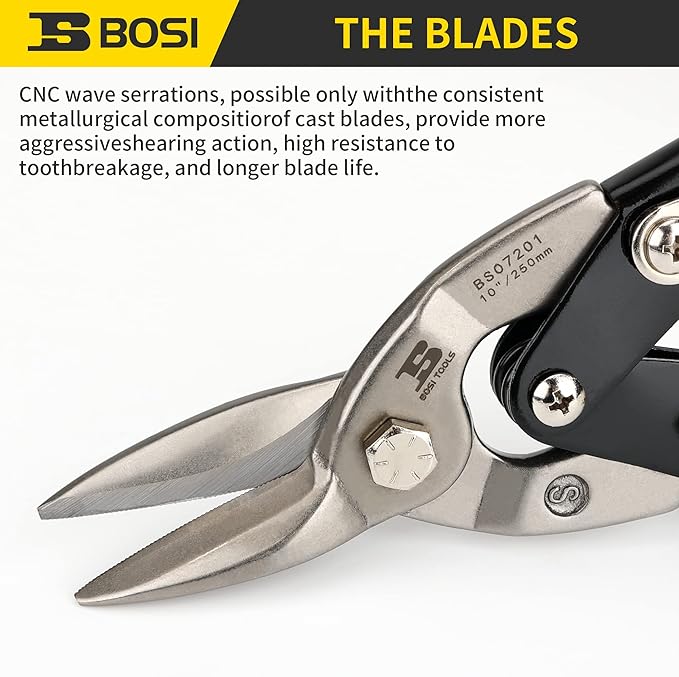 10 Inch Aviation Tin Snips, Straight Cut Heavy Duty Shears for Sheet Metal, Cutter Snips Shears with Chrome Vanadium Steel Sharp Blades & Safety Latch (10 Inch Straight)
