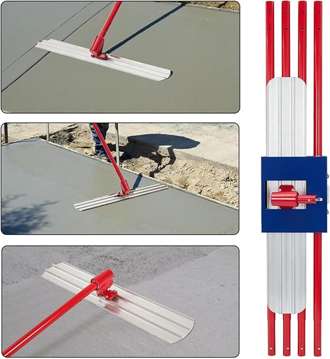 48"x8" Bull Float Kit, Aluminum Magnesium Alloy Concrete Float with Adjustable Bracket, 4 Extension Handles & Carrying Case, Round-End Cement Finishing Tool