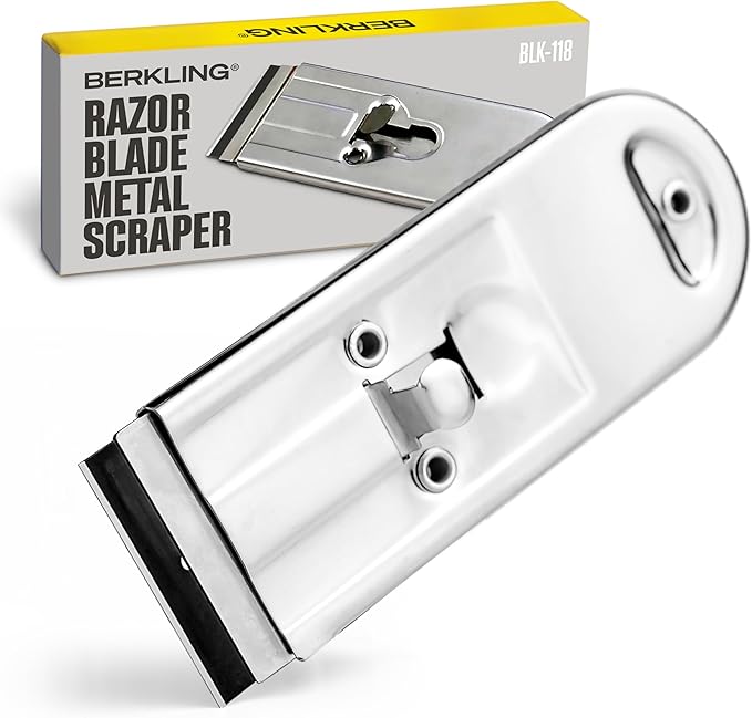 Heavy Duty Retractable Razor Blade Scraper with Stainless Steel Body, Ideal For Removing Stickers, Decals, Paint, Adhesive Residue, and More. Fits All Standard Size Razor Blades