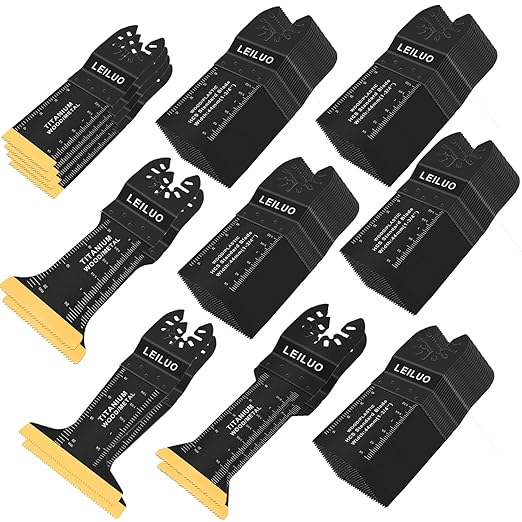 LEILUO 110 Pcs Oscillating Tool Blades Titanium Extra Long & Wide Multitool Blades for Wood Drywall Nails with Storage Bag Universal Oscillating Saw Blade Fit DeWalt Makita and More
