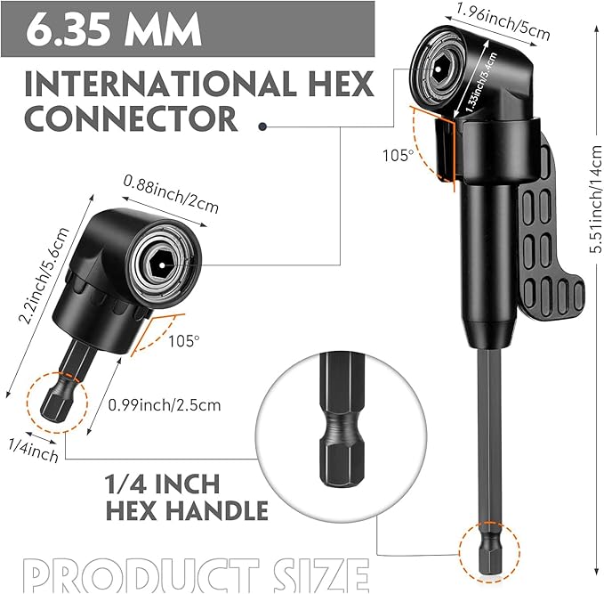 17 Pcs Flexible Drill Bit Extension 105 Degree Right Angle Drill Adapter,360째 Rotatable 1/4 3/8 1/2" Impact Grade Socket Adapter Set,90째 Angled Bits,Super Bit Shaft Extension Bits,Screwdriver Bit Set