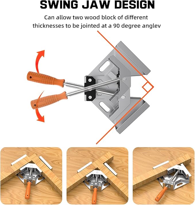 huachuanghc Corner Clamp, 4pcs 90 Degree Right Angle Clamp with Adjustable Aluminum Alloy Swing Jaw, Single Handle Clamps for Woodworking Tools Photo Framing, Present for Men Dad 11.1 Inch