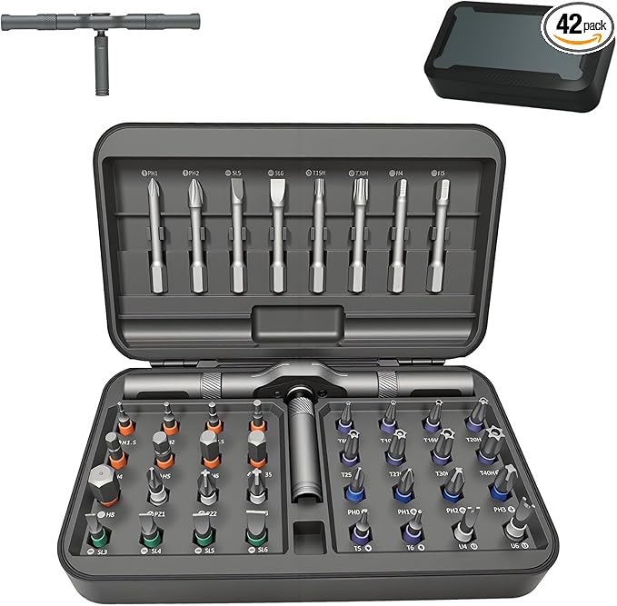 42 in 1 Magnetic Screwdriver Set, DIY Ratchet Screwdriver Set with Detachable Handle&Multi-Bit Magnetic Drive, Portable Repair Tool Kit for Home, Bicycle, Furniture