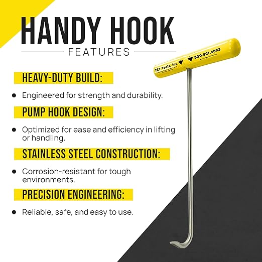 T&T Tools Handy Hook ??16" Stainless Steel Manhole Cover Hook, Puller, Dowel Pin Puller, Heavy-Duty Tool for Lifting Riser Covers, Steel Grates, Septic Tank Lids, Moving Machinery, 3/8" Standard Duty