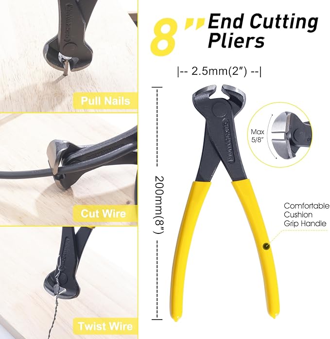 4-Piece Pry Bar Set, 12-Inch Utility Claw Pry Bar, 10-Inch & 7.5-Inch Flat Pry Bars Crowbar Claw, 8-Inch End Cutting Pliers, Nail Remover Tool for Baseboard, Floor, Nails Removal
