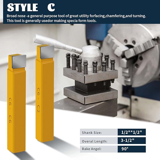 20 pc 1/2" Carbide Tip Tipped Cutter Tool,Metal Lathe Cutting Tools,Lathe Tools Metal Cutting for Metal Lathe Turning, Boring, and Chamfering