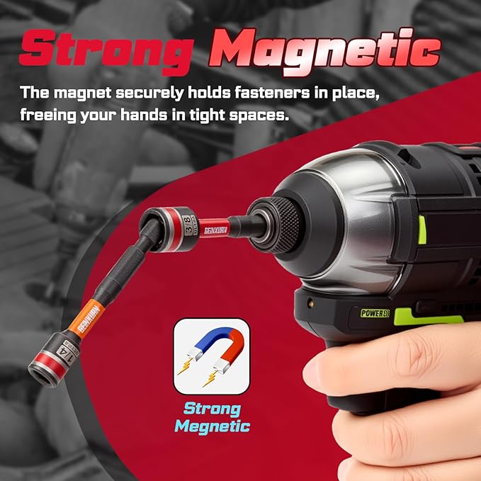 Impact Nut Driver Set, 10 Pieces 2.56???쒵ong 3/8?? Point Alloy Steel Magnetic SAE Nut Setter Set Use For Require Installing 1/4 Hex Shank Impact Driver with Case Box