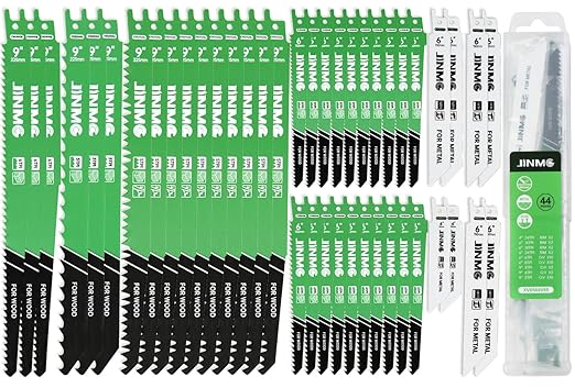 44-Piece Reciprocating Saw Blade Set - 8 Metal & 36 Wood Cutting Saw Blades, Pruner Saw Blades with Organizer Case - Fits Most Brands