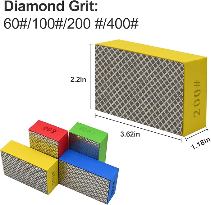 8pcs Diamond Hand Polishing Pads for Ceramic Tile Glass Grinding,Sanding Blocks Polishing 60#,100#,200#,400#