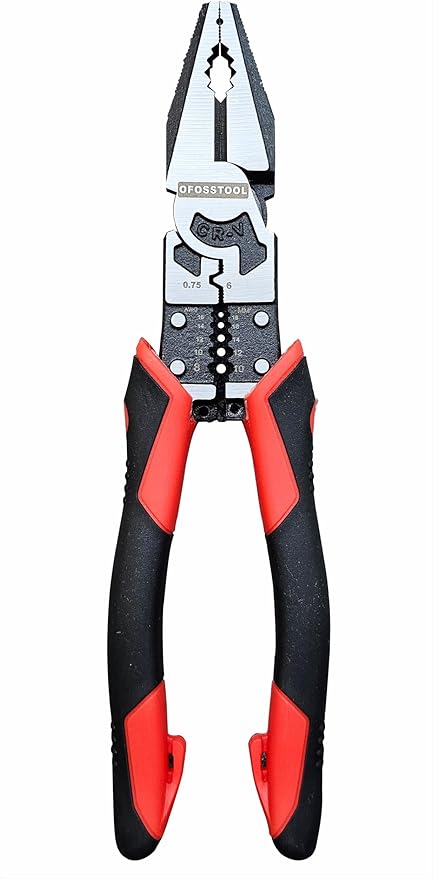 3PCS Combination Pliers Set, 9 In 1 Multifunction Electrician Tool, 8.5" Long Nose, 8.5" Linemens, 8" Diagonal Cutting Wire Stripper/Heavy Duty Side-Cut (Red/Black)