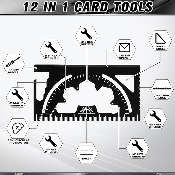 Cholemy 12 Pcs Credit Card Wallet Multitool 46 in 1 Metal Stainless Steel Survival Pocket Tool Multipurpose Bottle Opener Bulk for Men Christmas Stocking Stuffer Gift(Black,Chic Style)