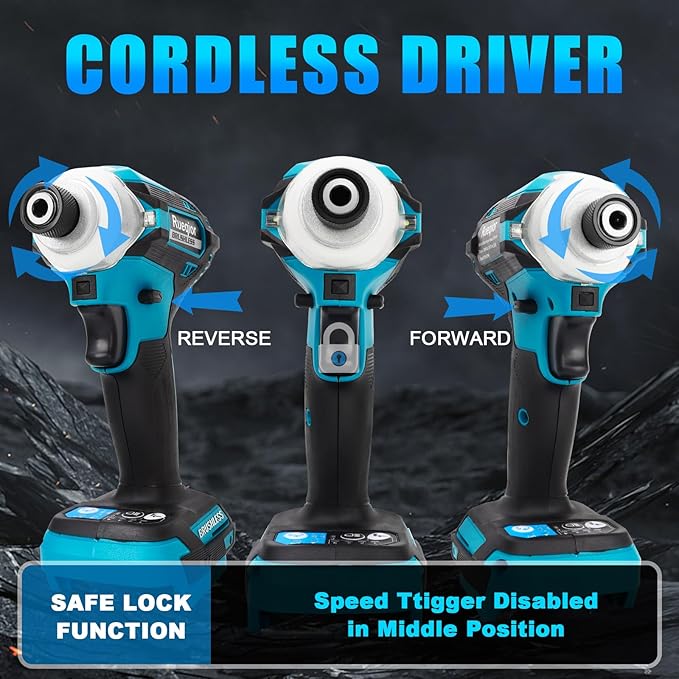 Cordless Impact Driver 1/4 inch for Makita 18v Battery, Brushless Driver 220Ft-lbs(300N.m), 3-Speed Lightweight Power Impact Drivers with LED Light(Tool Only)