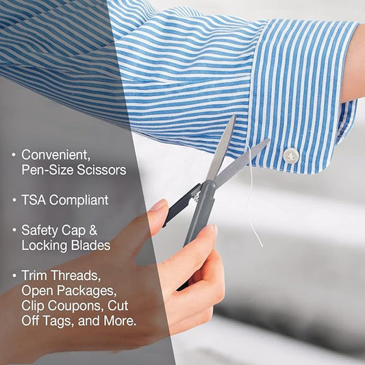 Plus Pen Style Compact Twiggy Scissors with Cover, 3-Pack Charcoal