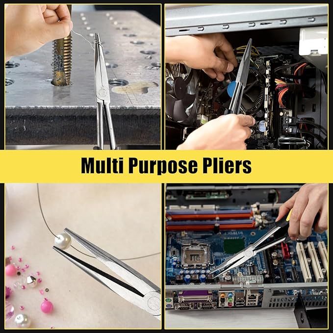 Premium Long Needle Nose Pliers-11?쇺? Paper Clamp Precision, High Carbon Steel, Soft Grip with Wire Cutter, Long Nose Cutting Pliers for Home, Fishing, Jewelry, Crafts,2pcs