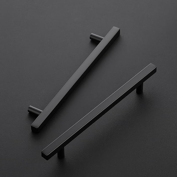 Ravinte 30 Pack 6-1/4 Inch Cabinet Pulls Black Sqaure Kitchen Cabinet Handles Black Cabinet Hardware Stainless Steel Drawer Pulls 8-4/5 Inch Overall Length with Mounting Template