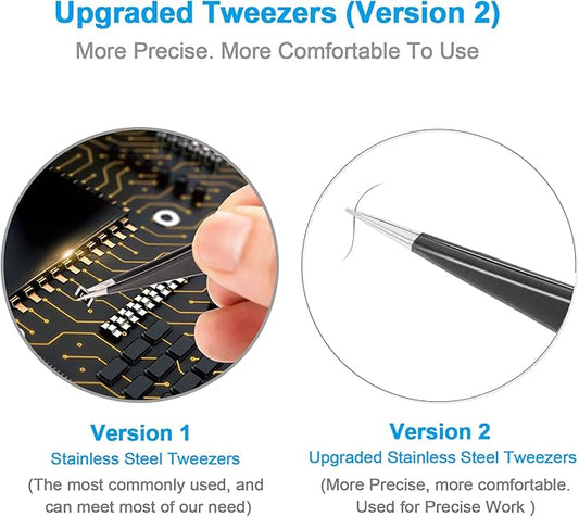 YHYZ 6PCS Precision Tweezers Set, Upgraded Anti-Static Stainless Steel Precise Tweezers (Fine, Curved, Flat), Perfect for Craft, Electronic, Soldering, Model, Hobby, Jewelry Making, Laboratory