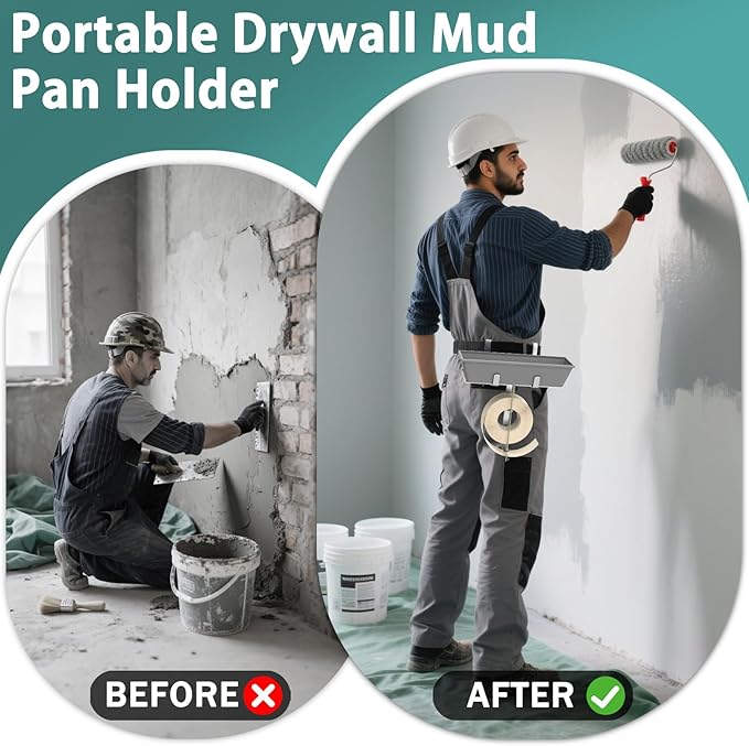 IRONDIY Aluminum Drywall Mud Pan Holder and Spool Tape Holder,Holds 12 inch Mud Pan & Up to 500 Ft Tape