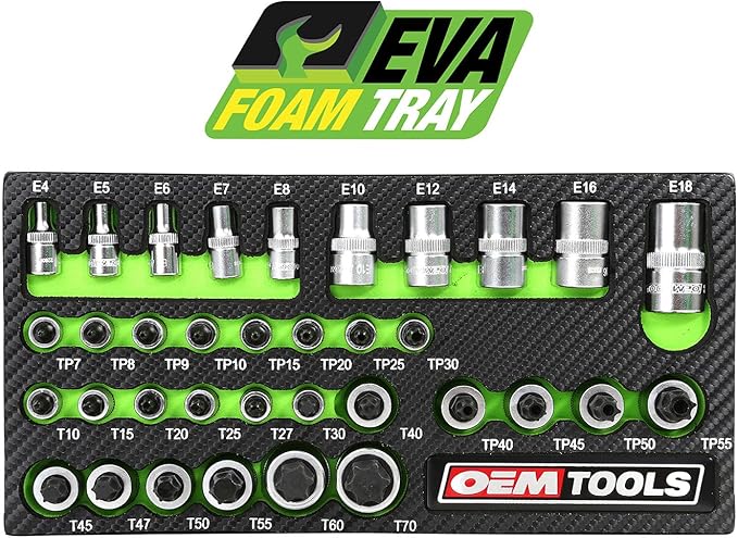 OEMTOOLS 23991 35 Piece Multi-Drive Star Socket Set, Torx Socket Set with EVA Foam Tray, Designed to Fit in Cabinets and Tool Boxes, Easy Identification
