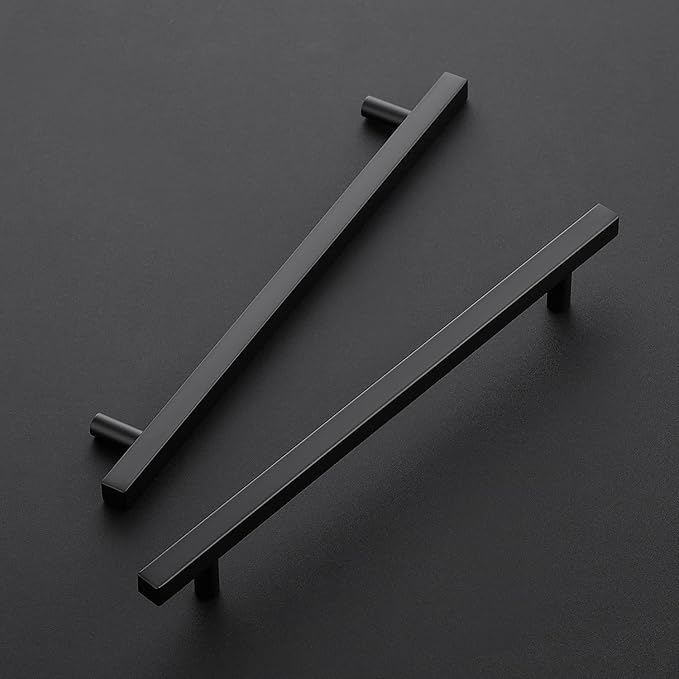 Ravinte Cabinet Handles 10 Pack - 8-4/5 Inch Matte Black Square Pulls, 11-3/10 Inch Overall Length - Kitchen Hardware Drawer Pulls