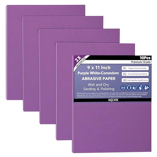 Premium White Corundum 400 Grit Sandpaper, 9 x 11 Inch Wet Dry Abrasive Sheets for Wood Metal Automotive Sanding and Polishing 10Sheets