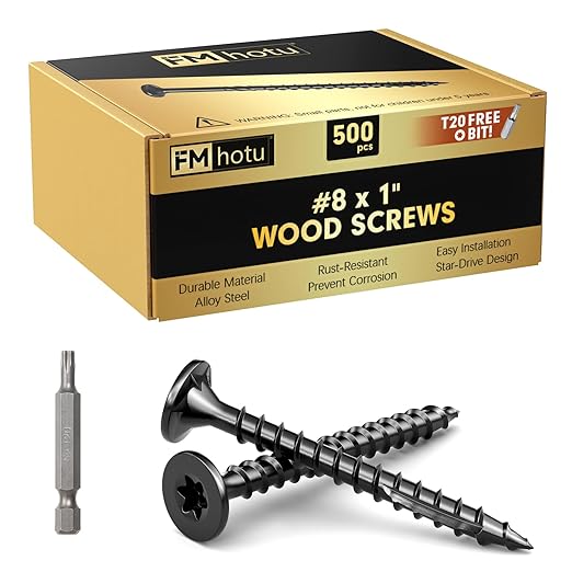 #8 x 1” Deck Screws, 500Pcs Star Drive Wood Screws, Rust Resistant Timber Screws for Timber/Log/Landscaping Wood, T20 Star Bit Included, Black