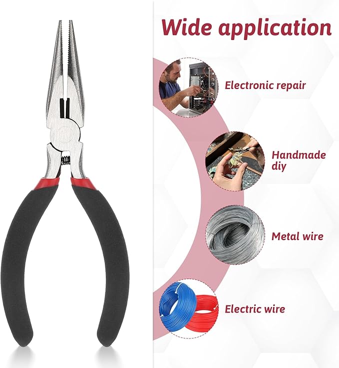 8 PCS Needle Nose Pliers, 5 Inch Long Nose Pliers Set Carbon Steel Serrated Jaw Plier for Wire Bending Cutting Jewelry Making Electronics Repair Object Grasping