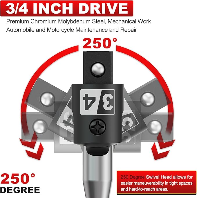 32-Inch 3/4??Drive Breaker Bar, Heavy Duty Extension Breaker Bar, 250째 Rotatable Head, Premium Chromium Molybdenum Steel, Mechanical Work, Automobile and Motorcycle Maintenance and Repair