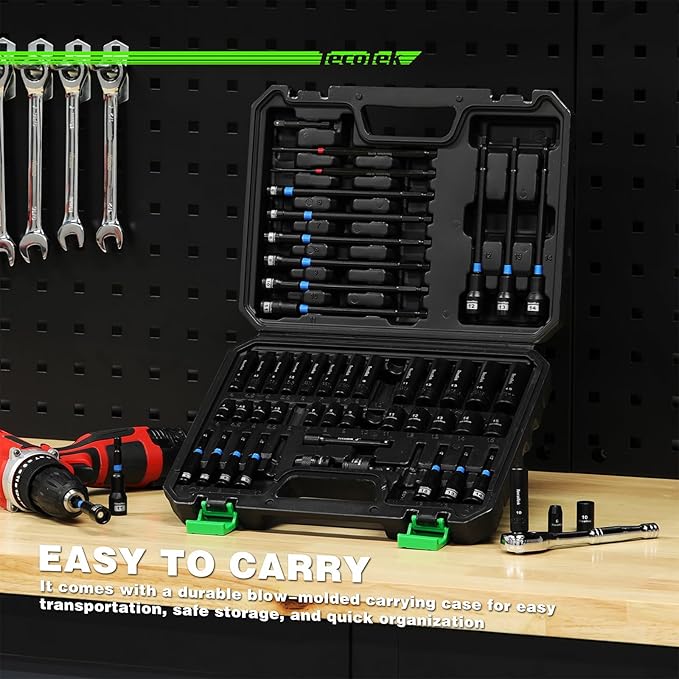 52PCS 1/4" Drive Impact Socket Set & Magnetic Nut Driver Set, Deep & Shallow Socket Metric(4-15mm), Metric Nut Driver Set(6-14mm) for 1/4" Quick-Change Hex Shank