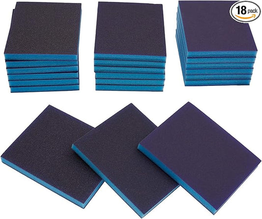 BokWin 18Pcs Sanding Sponge Kit - 100/120/220 Grit Blocks, Washable and Reusable (Medium, Fine, Superfine Grade)