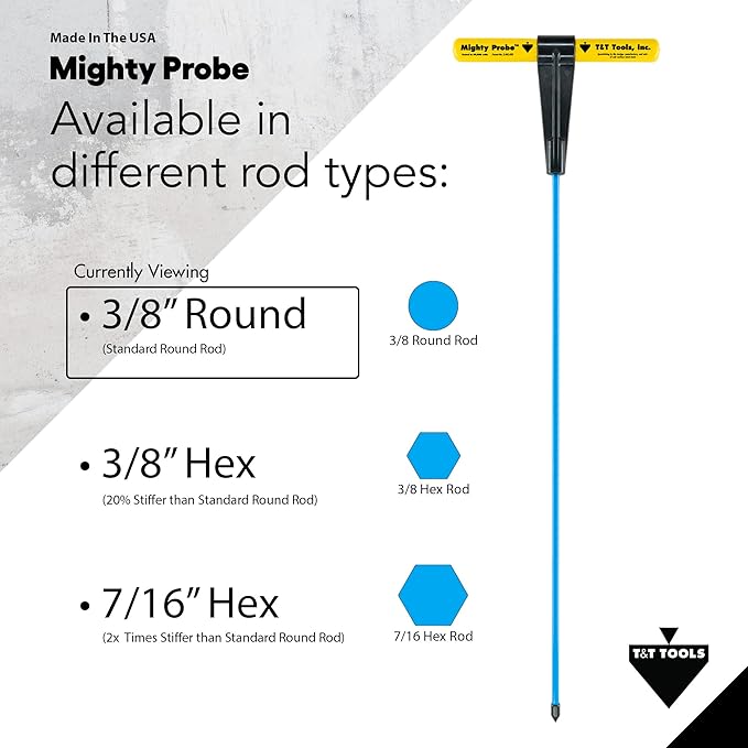 T&T Tools 66-Inch Mighty Probe Insulated Metal Soil Probe ??3/8" Metal Round Rod, Heavy Duty Design for Easy Penetration & Withdrawal, Soil Testing & Landscaping Tools, T-Handle, USA-Made-6 Pack
