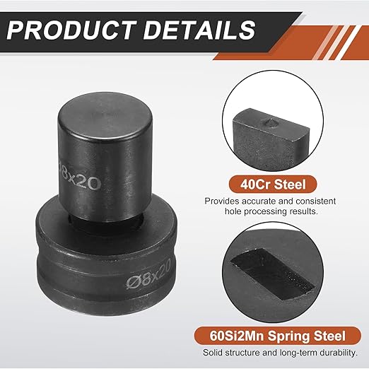 HARFINGTON Hydraulic Hole Punch Die 過8횞20mm Slot Hole 40Cr Steel Electric Punching Kit for CH70 Electric Punching Machine, Black