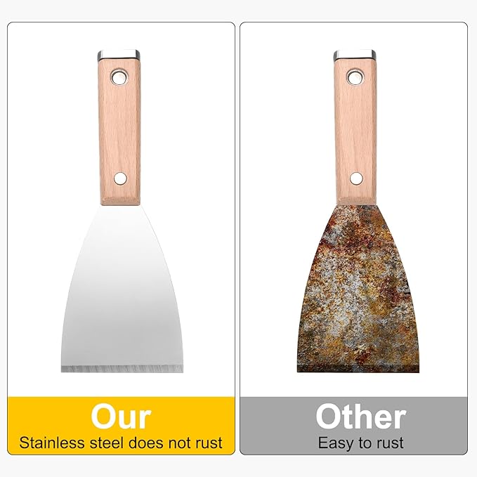 uxcell Putty Knife 2" Stainless Steel Paint Scraper Flexible Drywall Repair Mud Knife Wood Shank for Removing Cement Wallpaper Mud Adhesive Taping with Metal Hammer End