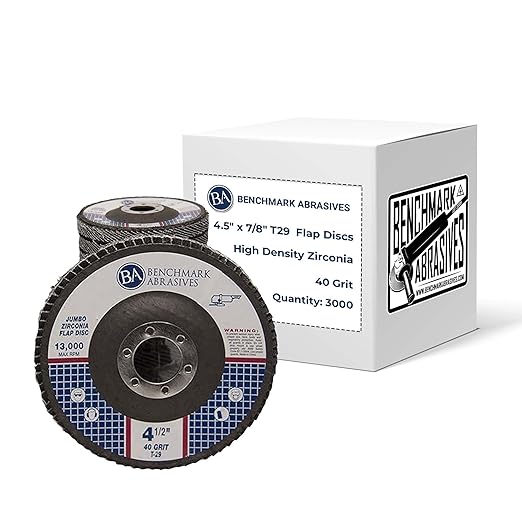 Benchmark Abrasives 4.5" x 7/8" Premium High Density Jumbo Zirconia Type 29 Flap Discs 4 1/2 for Angle Grinder, Sanding Discs, Finishing - Grinding Wheels 4 1/2 Inch (3000 Pack) - 40 Grit