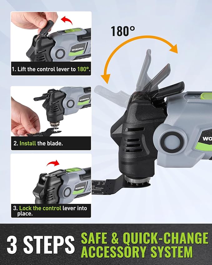 WORKPRO 20V Oscillating Tool Kit, Cordless and Brushless 19,000 RPM Orbiting Multi Tool with 6 Variable Speeds, 3.6째Oscillation Angle, 21pcs Saw Accessories, 1 Rechargeable Battery and Carrying Bag