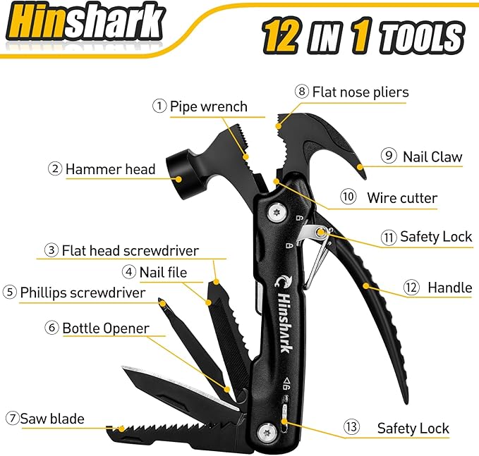 Stocking Stuffers Gifts for Men 12 in 1 Hammer Multitool, Mens Gifts for Christmas, Anniversary Birthday Gifts for Men Dad Husband Him Grandpa, White Elephant Gifts for Adults, Cool Gadgets Tools