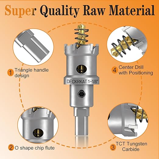 2-Pack 1-1/8" TCT Hole Saws for Hard Metal, Heavy Duty 28mm Tungsten Carbide Tipped Hole Cutters Set with Spring-Loaded Pilot Drill Bits for Stainless Steel, Metal, Iron, and Plastic