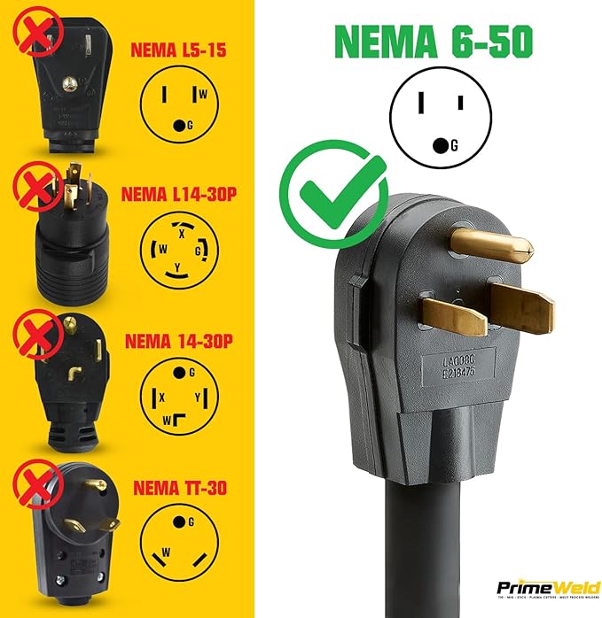 PrimeWeld Welder Extension Cord, SOOW Rated, 50 amp, 250v NEMA 6-50 Heavy Duty Welding Cable, 6 Gauge, (25ft)