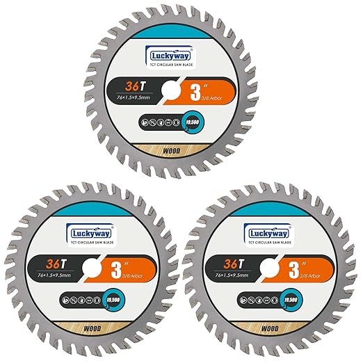 Luckyway 3 Inch Circular Saw Blades 36T with 3/8 Inch Arbor TCT(Tungsten Carbide Tooth) for Cutting Wood, Plastic, PCV, Acrylic, Aluminum, 3-Pack