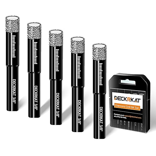 5 Packs Dry Diamond Drill Bits Set 3/8" 10mm Vacuum Brazed Diamond Hole Saws for Granite Tile Ceramic Marble Stone Glass and More Hard Materials (not for Wood), Round Shank with Storage Case