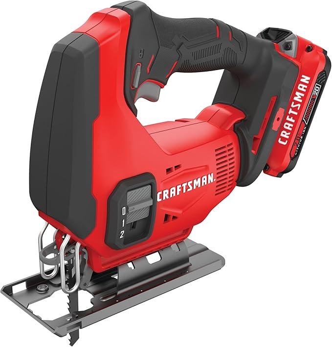 CRAFTSMAN V20 Cordless Jig Saw Kit, 3 Orbital Settings, Up to 2,500 SPM, Battery and Charger Included (CMCS600D1)