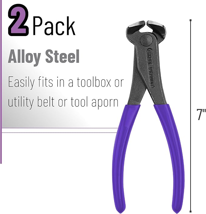 Bates- Nail Puller, 7 Inch, 2 Pack, Yellow and Purple, Nail Remover Tool, Cutting Pliers, Carpenter Tools, Staple Puller, End Cutting Pliers