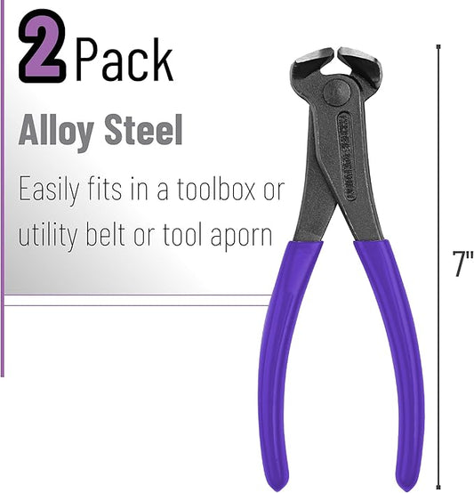 Bates- Nail Puller, 7 Inch, 2 Pack, Yellow and Purple, Nail Remover Tool, Cutting Pliers, Carpenter Tools, Staple Puller, End Cutting Pliers