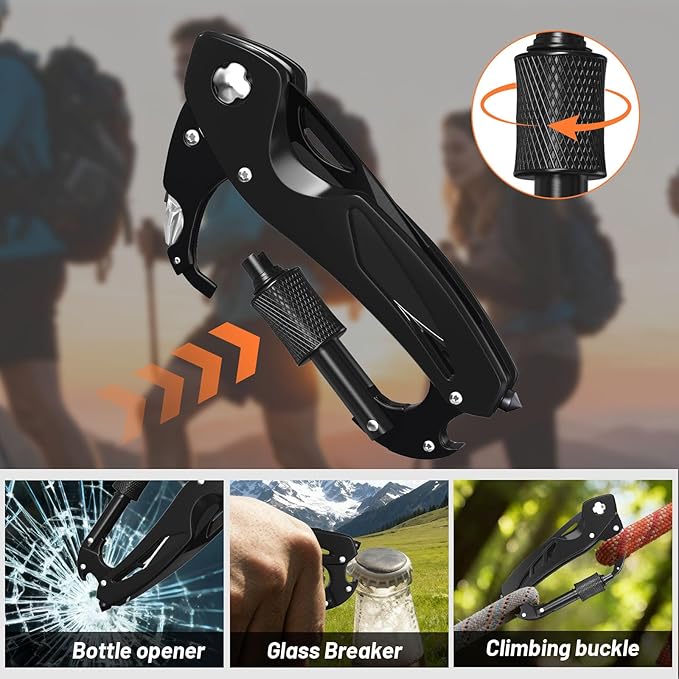 9 in 1 Multitool Carabiner with Pocket Knife, Stocking Stuffers Gifts for Men, EDC Carabiners with Folding Knives, Bottle Opener, Window Breaker and Screwdriver, Survival Gear for Camping Hiking